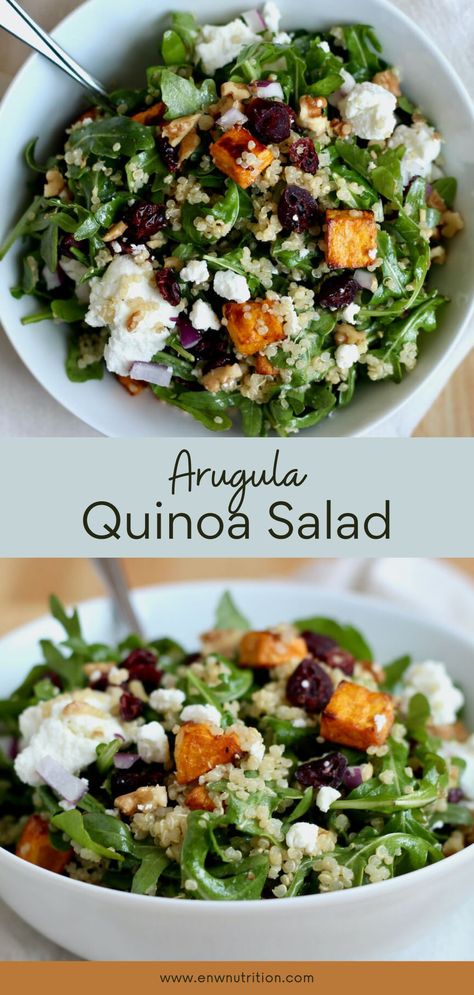 Best Arugula Salad, Salad Spinach, Arugula Recipes, Autumn Salad Recipes, Arugula Salad Recipes, Salad Inspiration, Dijon Vinaigrette, Vinaigrette Salad, Roasted Sweet Potato