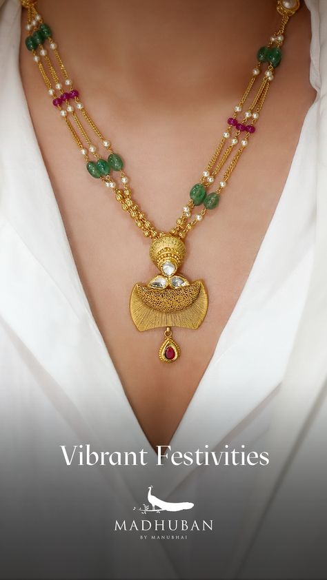 Antique Gold Pendant Set with Colourful beads Mala made in Gold Gold Mala Designs Antiques, Mala Set In Gold, Pendant Sets Indian Gold, Antique Gold Pendant Set, Gold Mala, Antique Gold Pendant, Ruby Necklace Designs, Om Jewelry, Fashion Jewelry Necklaces Gold