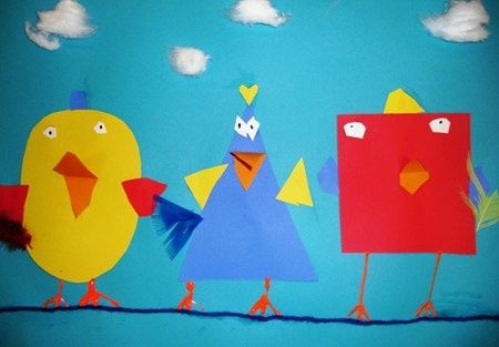 Shapes craft idea for kids | Crafts and Worksheets for Preschool,Toddler and Kindergarten Eyfs Shapes, Bird Art For Kids, Kindergarten Art Lessons, Bird Shape, Kindergarten Art Projects, Free Shapes, Elementary Art Projects, Math Art, Kindergarten Art