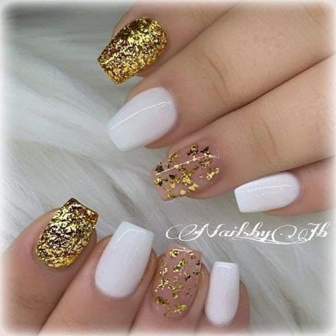 Golden Glitter Nails, Coffin Nails White, Coffin Art, Acrylic Nails Ideas, Short Coffin Nails Designs, Nails Grunge, Shiny Nails Designs, Short Coffin, Short Coffin Nails