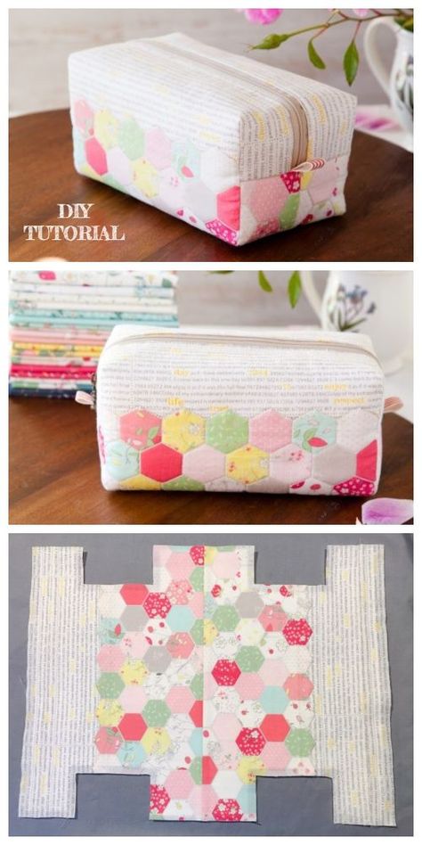 DIY Hexie Block Zip Pouch Free Sewing Pattern & Tutorial Tas Denim, Zipper Pouch Tutorial, Pouch Sewing, Diy Bag Designs, Pouch Tutorial, Diy Bags Patterns, Free Sewing Pattern, Sew Ins, Tote Bags Sewing