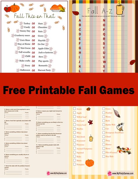 Fall Crossword, Fall Word Scramble, Fall Trivia, Fall Word Search, This Or That Game, Fall Scavenger Hunt, Emoji Quiz, Family Feud Game, Fall Party Themes