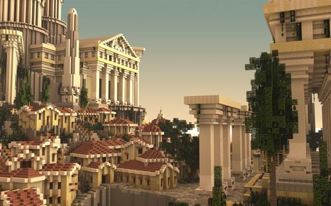 Old Buildings Architecture, City Minecraft, Greek Buildings, Minecraft Kingdom, Greece House, Planet Minecraft, Greek Islands Vacation, Roman House, Minecraft Mansion