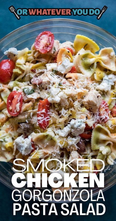 Smoked Chicken Pasta, Smoked Pasta, Chicken Gorgonzola, Chicken Breast Pasta, Gorgonzola Pasta, Smoked Chicken Salad, Hot Turkey Sandwiches, Bbq Potluck, Types Of Pasta