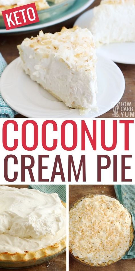 Keto Coconut Cream Pie, Coconut Cream Pie Easy, Keto Pie, Dessert Pies, Coconut Cream Pie Recipes, Low Carb Cake, Low Carb Recipe, Keto Friendly Desserts, Cream Pie Recipes