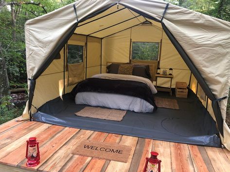 Lofted Cabin, Twin Air Mattress, Restaurant Design Inspiration, Camping Set Up, Glamping Site, Camping Tents, Family Tent, Caravan Park, Camping Glamping