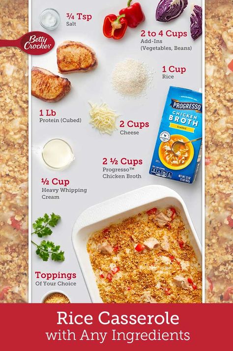 When it comes to back-pocket recipes, it’s hard to beat a dump-and-go rice casserole made with the ingredients you already have on hand! Dump Rice Casserole, Dump Meals Oven, Fridge Recipes, Bladder Friendly Recipes, Oven Rice, Pantry Meals, Cooking For Dummies, Crockpot Soups, Chicken Protein