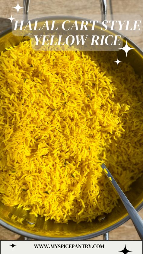 Yellow Coconut Rice, Basmati Yellow Rice Recipe, Spiced Basmati Rice, Quick Rice Dinner Recipes, Yellow Greek Rice, Vegan Yellow Rice, Yellow Rice Mediterranean, Halal Cart Rice, Yellow Basmati Rice Recipes