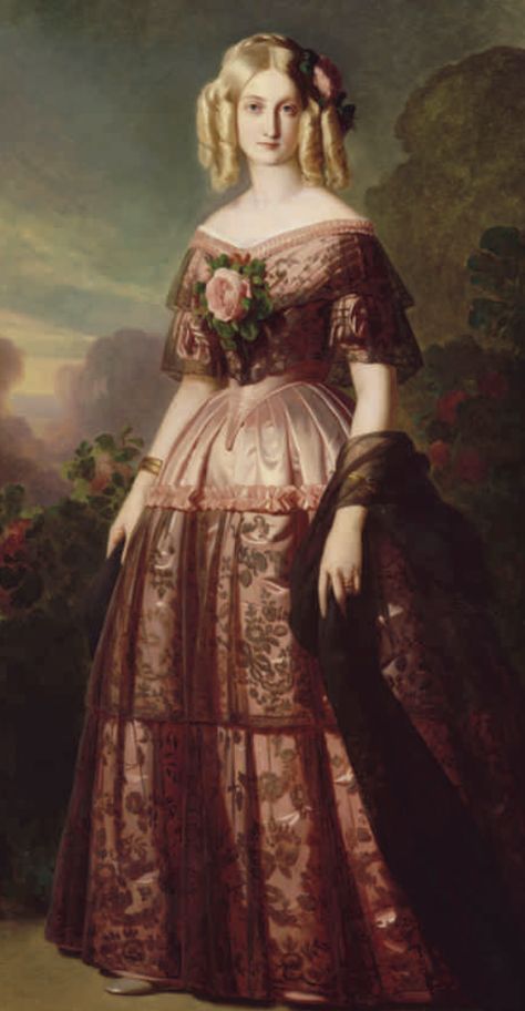 1840s Dress, Franz Xaver Winterhalter, Young Queen Victoria, Romantic Period, English Fashion, Royal Aesthetic, 19th Century Fashion, Historical Fashion, Favorite Dress