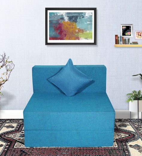 Buy Seventh Heaven 8 inches Foam Single size Sofa cum Foldable Mattress+1 Cushion Online - King Bed Foldable Mattresses - Foldable Mattresses - Mattresses - Pepperfry Product 1 Seater Sofa, Sky Blue Colour, Sofa Cum Bed, Sofa Bed Size, Seventh Heaven, Seven Heavens, Foldable Mattress, Fabric Stains, Online Mattress