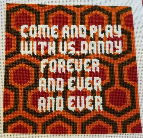 Come play with us for ever and ever Danny the shining cross stitch The Shining Embroidery, The Shining Pixel Art, The Shining Perler Beads, The Shining Cross Stitch, Movie Cross Stitch Patterns, Danny The Shining, Horror Movie Crochet, Alt Embroidery, Movie Cross Stitch