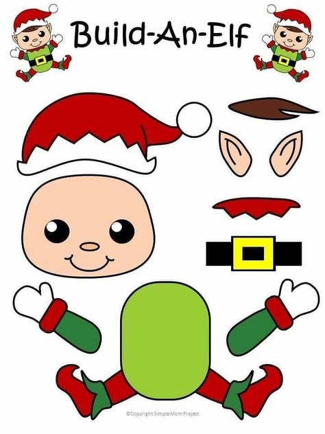 Elf Template, Oppgaver For Barn, Free Christmas Crafts, Elf Crafts, Christmas Hats, Preschool Christmas, Snowman Crafts, Crafts For Kids To Make, Christmas Tags