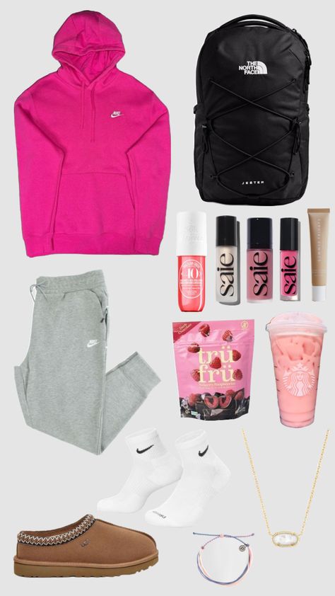 #fitidea #schoolfitpreppy #preppyfitideas #preppyfitinspo #schoolfittttt #nikeoutfit #nike #northfacebackpack #northface #pink #summerfridayslipbalm Preppy Outfits For School, Simple Outfits For School, Mommy Outfits, Outfits For School, Casual Outfits For Teens, Casual Preppy Outfits, Trendy Outfits For Teens, Cute Lazy Day Outfits