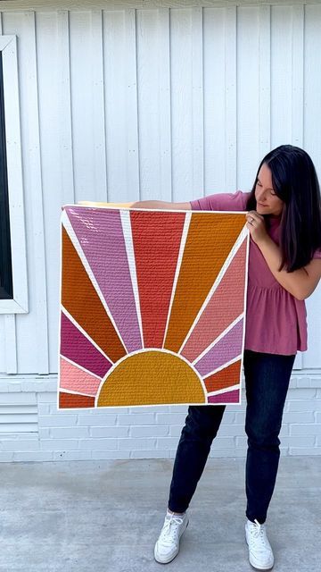 Sun Quilt, Sunshine Quilt, Light Quilt, Raw Edge Applique, Fabric Banner, Wall Quilts, First Birthday Party, Woven Wall Hanging, Quilt Top