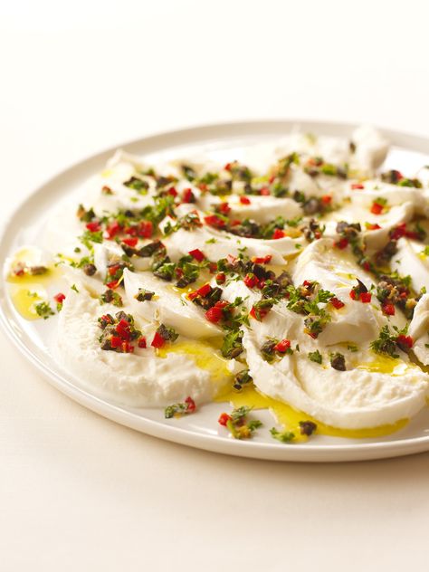 Mozzarella With Crazy Gremolata Gremolata Recipe, Nigella Lawson Recipes, Buffalo Mozzarella, Summer Lunch, Nigella Lawson, Appetizer Snacks, Italian Recipes, Mozzarella, Appetizer Recipes