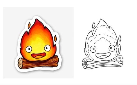 Calcifer Drawing Easy, Calcifer Dessin, Calcifer Embroidery, Calcifer Drawing, Calcifer Art, Character Tattoo Ideas, Calcifer Tattoo, Studio Ghibli Party, Ghibli Tattoo