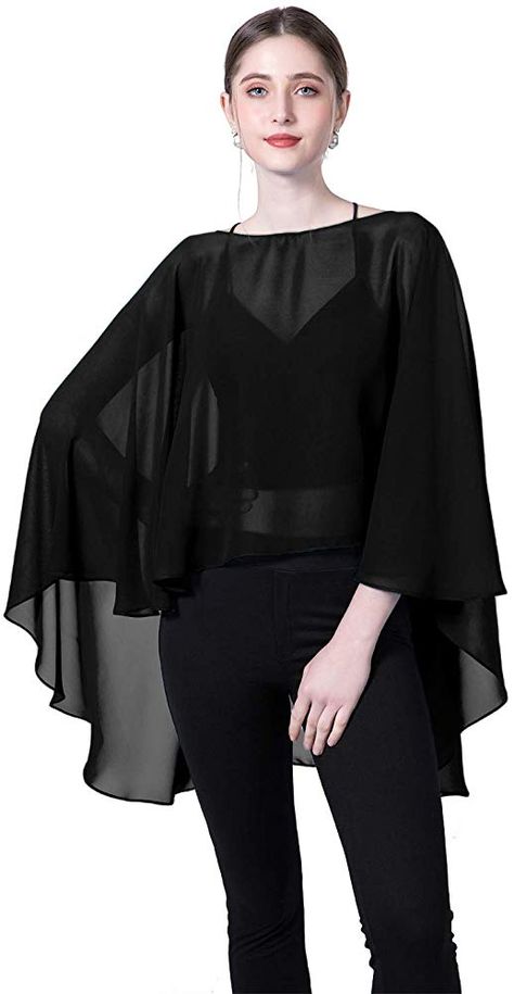 Wedding Capes Womens Soft Chiffon Shrug Bridal Long Shawl and Wraps (#Black Long) Bridal Shawls And Wraps, Chiffon Shrug, Cosplay Elf, Bridal Shawls, Plus Size Poncho, Cape For Women, Long Shawl, Bridal Women, Chiffon Shawl