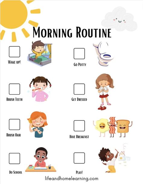 Morning Routine Checklists for Kids - Life and Home Learning Morning Routine Printable Free, School To Do List Printable, Learning Manipulatives, School To Do List, Morning Routine For Kids, Classroom Morning Routine, Routine For Toddlers, Toddler Morning Routine, Morning Routine Printable