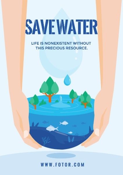 How to design impressive save water poster? Life is nonexistent without water.You can find more save water poster templates by Fotor Design Maker.  Click it now! Water Conservation Poster, Save Water Slogans, Save Energy Poster, Conservation Poster, Save Water Poster Drawing, Save Water Poster, Mailer Design, Earth Poster, Save Environment