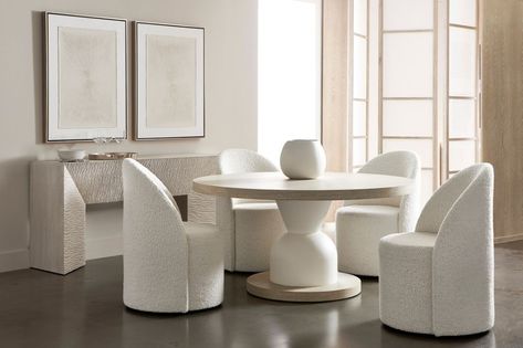 Bernhardt Furniture (@bernhardtfurniture) • Instagram photos and videos Round Dining Room Sets, Round Dining Room, Bernhardt Furniture, Pedestal Dining Table, Upholstered Arm Chair, Upholstered Dining Chairs, Room Chairs, Arm Chair, Round Dining