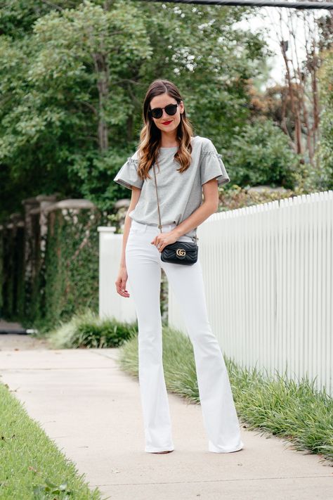 Jeans: Frame forever Flare ‘Karlie’ Jeans {shorter version here!} // Top: Halogen Ruffle Sleeve Tee {similar here & here} // Bag: Gucci Mini Marmont Bag c/o // Sunglasses: Le Spec hypnotize // Shoes: Schutz Enida Heels When I first saw this little Gucci Marmont bag online, I gotta admit, I was a bit skeptical. I obviously knew … Gucci Mini Marmont Outfit, Gucci Marmont Super Mini Outfit, Gucci Marmont Outfit, Gucci Marmont Bag Outfit, Gucci Super Mini Marmont, Gucci Marmont Mini Bag, Brandname Bag, Mini Bag Outfit, Gucci Bag Outfit