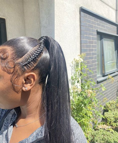 Sleek Pony With Braid, Straight Ponytail Extension, Sleek Ponytail Black Women, Slick Styles, Natural Hair Ponytail, Cute Ponytail Hairstyles, Stylish Ponytail, Straighten Hair, Silk Press Natural Hair