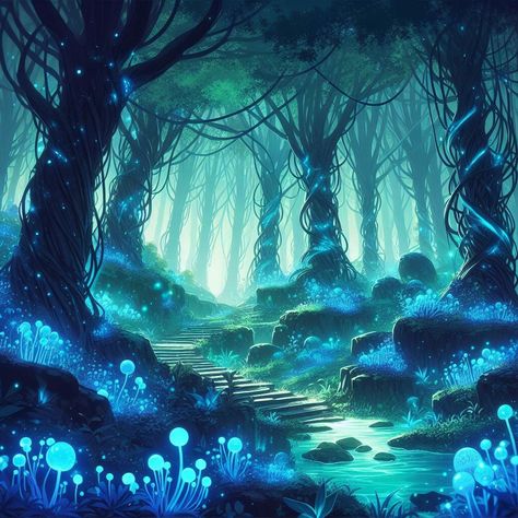 Blue Forest Illustration, Dungeons And Dragons Backgrounds, Lotr Locations, Feywild Aesthetic, Magical Mountain, Crystal Forest, Blue Drawings, Pool Art, Mystical Places