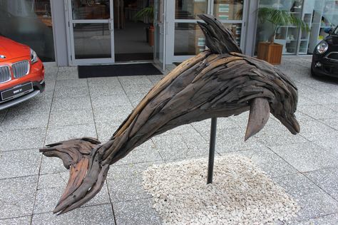 Driftwood Dolphin, Twig Sculpture, Grey Rooms, Chainsaw Carving Patterns, Driftwood Whale, Driftwood Creations, Whale Sculpture, Driftwood Art Sculpture, Driftwood Sculptures