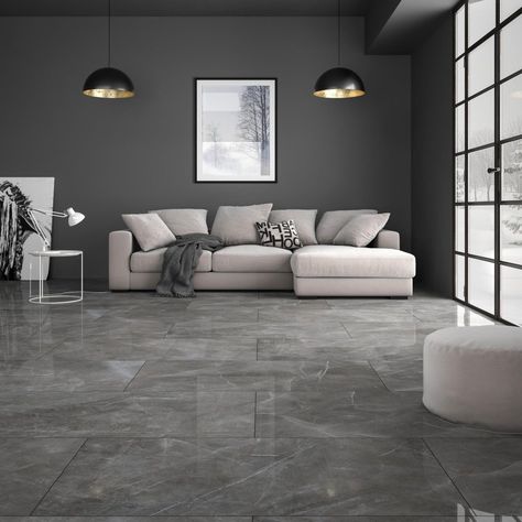 Grey Marble Floor, Tiles Living Room, Tile Floor Living Room, Modern Flooring, Living Room Tiles, Floor Tile Design, Room Tiles, Grey Tiles, Inspire Me Home Decor