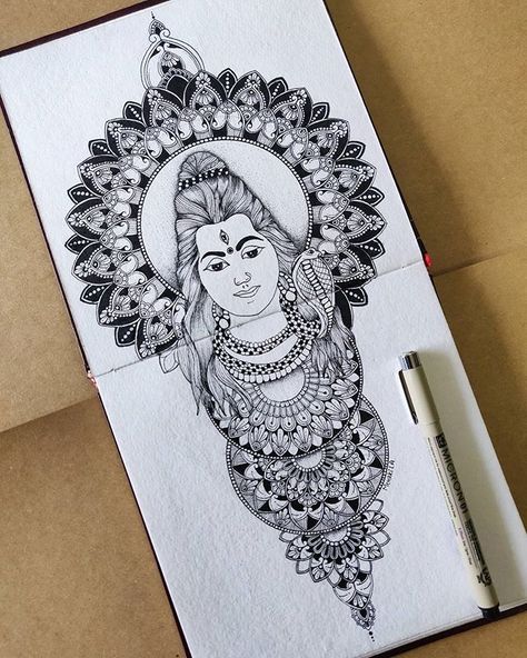 Lalita Iyer on Instagram: “Om Namah Shivay! Shiva Mandala. completed this one after months of ignoring it and diverting myself into other series mandala. Do share…” God Drawing Ideas, Drawing Ideas Mandala, Shiva Mandala, God Drawing, Buddhist Art Drawing, Ganesh Art Paintings, Easy Mandala Drawing, Boho Art Drawings, Buddha Art Painting