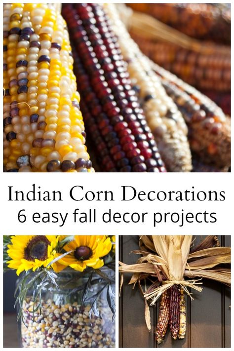 Diy Indian Corn Wreath, Fall Corn Decorations, All Natural Fall Decorations, Indian Corn Decorations Diy, Corn Display Ideas, Fall Decor With Indian Corn, How To Decorate With Indian Corn, Dried Corn Cobs Fall Decorating, Fall Corn Decor