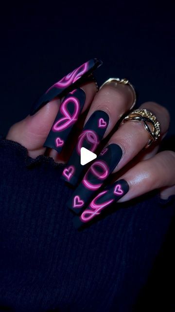 Gabrianna | Nail Artist | Digital Marketing on Instagram: "Yes or No? 💗 #neonnails #neonsignnails #valentinesnails #pinknails #explore #nails #nailinspo #nailtutorial" Overglowedit Nails, Spicy Nails, Neon Nails Tutorial, 5d Nail Art Design, Electric Nails, Neon Flame Nail Art, Neon Sign Nails, Nail Neon Sign, Nails With Letters