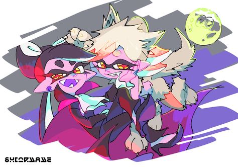 Callie amd Marie Vampire vs Werewolf Squid Sisters Splatfest Art, Splatoon 2 Splatfest Art, Splatoon Squid Sisters Official Art, Marie Splatoon Official Art, Squid Sisters Official Art, Squid Sisters Fanart, Splatoon Splatfest Art, Official Splatoon Art, Splatfest Art