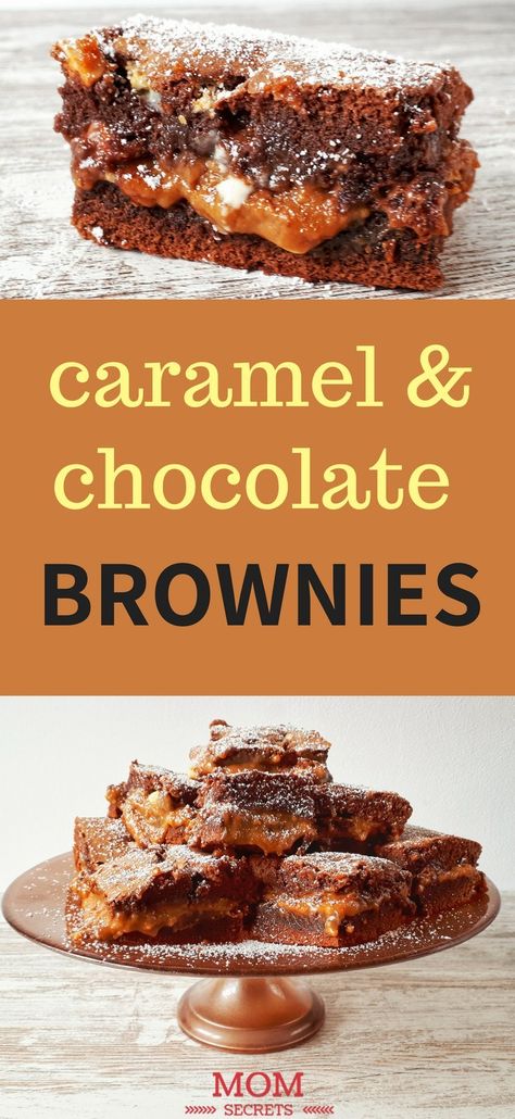 These homemade brownies are not only super fudges but also chewy and gooey. Each brownie comes full of melted caramel lava chunks throughout. Don´t miss this step by step recipe. You will love it!! Cake Recipes With Chocolate, Easy Recipes Cake, School Healthy Snacks, Waffles Ice Cream, Melted Caramel, Pie Blueberry, Recipes With Chocolate, Pie Pecan, Popular Desserts Recipes