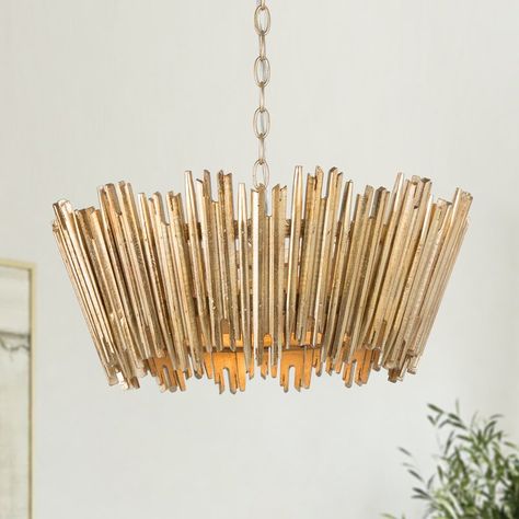 Everly Quinn Parnika 3 - Light Dimmable Chandelier | Wayfair Island Chandelier Kitchen, Modern Farmhouse Chandelier, Island Chandelier, Wooden Chandelier, Chandelier Modern, Dining Room Light Fixtures, Farmhouse Chandelier, Wood Chandelier, Gold Glam