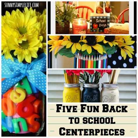 Back to School decorations, 5 Fun Back to School Centerpieces #backtoschool #teacher #homeschool #homeschooling Lunch Room Design, Back To School Centerpieces, Graduation Party Table Centerpieces, School Centerpieces, Teacher Appreciation Breakfast, School Decorating Ideas, Cafeteria Decorations, Church Table, School Organization Tips