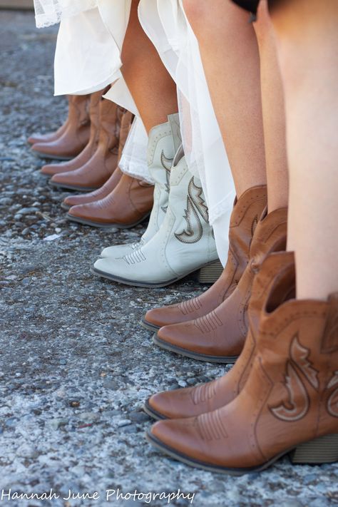 cute wedding bridal party cowgirl boots Wedding With Cowboy Boots, Bride Cowboy Boots, Wedding Cowgirl Boots, Wedding Dress With Cowboy Boots, Cowgirl Boots Wedding, Wedding Cowboy Boots, Dresses With Cowboy Boots, Cowgirl Wedding, Bridal Boots