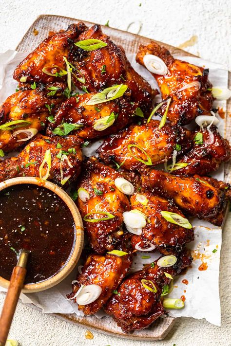 Baked Korean Hot Wings (Gochujang Wings) - The Cookie Rookie® Honey Soy Chicken Drumsticks, Baked Hot Wings, Garlic Chicken Wings Recipe, Korean Chicken Wings, Gochujang Chicken, Honey Garlic Chicken Wings, Honey Soy Chicken, Garlic Chicken Wings, Baked Wings