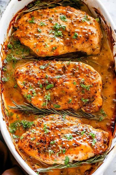 Honey Mustard Chicken Thighs | "These honey mustard chicken thighs are quick, easy, and taste a little bit sweet!" #dinnerideas #dinnerrecipes #familydinnerideas #chicken #chickenrecipes Honey Mustard Baked Chicken, Baked Honey Mustard Chicken, Honey Mustard Chicken Breast, Mustard Chicken Breast, Chicken With Honey, Honey Mustard Chicken Thighs, Honey Dijon Chicken, Mustard Chicken Thighs, Baked Chicken Breasts