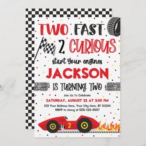 Two Fast 2 Curious Birthday Invitation, Boy Racing for $3.08 - Birthday Invitations Two Fast 2 Curious Birthday, Two Fast 2 Curious, Racing Invitation, Two Fast Two Furious, Second Birthday Boys, 2nd Birthday Party For Boys, 2nd Birthday Boys, Car Birthday Theme, Monster Trucks Birthday Party