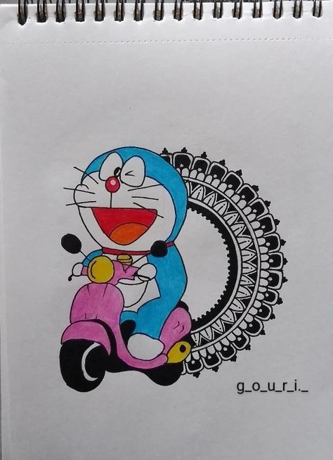 Doraemon Mandala Art, Doremon Mandala, Eye Mandala Art, Mandala Arts, Pencil Sketches Easy, Mini Mandala, Easy Mandala, Easy Mandala Drawing, Easy Cartoon Drawings