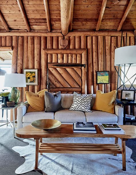 Inside A Designer's Rustic & Refined East Coast Cottage - House & Home Cabin Living Room Furniture, Wood Cabin Living Room, Small Wood Cabin, Canadian Cottage, Living Room Furniture Set, Pond House, Log Home Interiors, Cabin Living Room, Fall Getaways