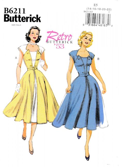 Butterick+B6211+Misses+Dress+Belt+Retro+1953+Design+Front+Wrap+Sewing+Pattern+Sizes+14-16-18-20-22 Rockabilly Dress Pattern, 1950s Dress Patterns, Butterick Dress Patterns, Wrap Dress Sewing Patterns, Butterick Pattern, Butterick Sewing Pattern, Dress Fitted, Miss Dress, Retro Mode