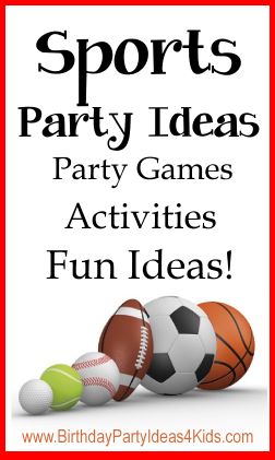 Sports birthday party ideas, party games, venues, activities and more! #sports #birthday #theme Sports Party Games, Hockey Birthday Parties, Ball Birthday Party, Hockey Birthday, Soccer Birthday Parties, Basketball Birthday Parties, Sports Theme Birthday, Ball Birthday Parties