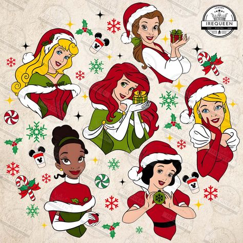 Disney Christmas Png, Disney Princess Christmas, Pink Christmas Shirt, Christmas Movie Characters, Disney Characters Christmas, Princess Character, Christmas Princess, Princess Png, Cricut Christmas Ideas