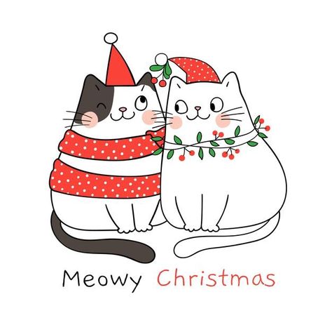 Premium Vector | Draw cat with word be happy day for christmas. Mistletoe Clipart, Cat Christmas Cards, Merry Christmas Cat, Chat Kawaii, Meowy Christmas, Christmas Cat, Christmas Drawing, Christmas Couple, Christmas Illustration