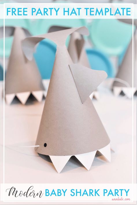 Free and Easy DIY Shark Party Hat - Perfect for any shark, underwater, ocean, baby shark theme. Party Hats Diy Template, Jawsome Birthday, Mermaid Party Hats, Animal Party Hats, Party Hat Template, Underwater Birthday, Baby Shark Party, Christmas Party Hats, Shark Party Decorations