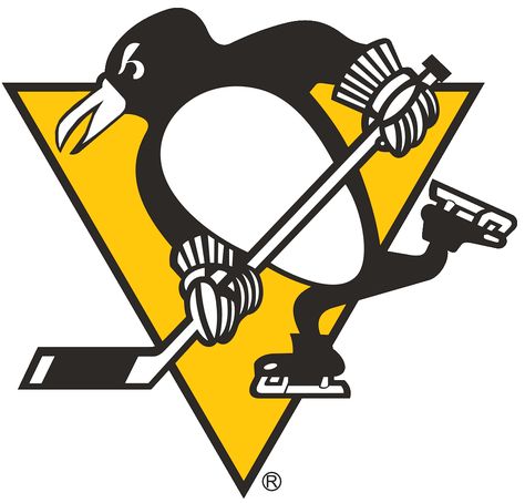 Pittsburgh Penguins Primary Logo (1973) - A penguin skating, holding a hockey stick, on a yellow triangle Pittsburgh Penguins Wallpaper, Pittsburgh Penguins Logo, Penguin Tattoo, Penguin Logo, Penguin Drawing, Penguin Decor, Nhl Pittsburgh Penguins, Pet Logo, Hockey Logos