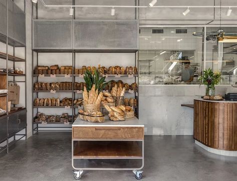 Teller Bakery / Studio Michal Rosenzweig | ArchDaily Bakery Ideas Interior, Industrial Bakery, Bakery Studio, Modern Bakery, Corner Drawers, Bakery Shop Design, Portland Street, Bakery Store, Bakery Interior