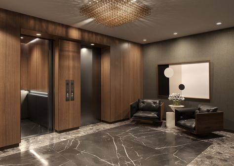 Lift Lobby Design Residential, Penthouse Entrance, Flat Entrance Lobby Design, Lobby Design Residential, Entrance Lobby Design, Lift Lobby Design, Entrance Apartment, Private Elevator, New York Penthouse